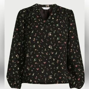 Time And Tru Corduroy Puff Sleeves Floral Blouse size Large